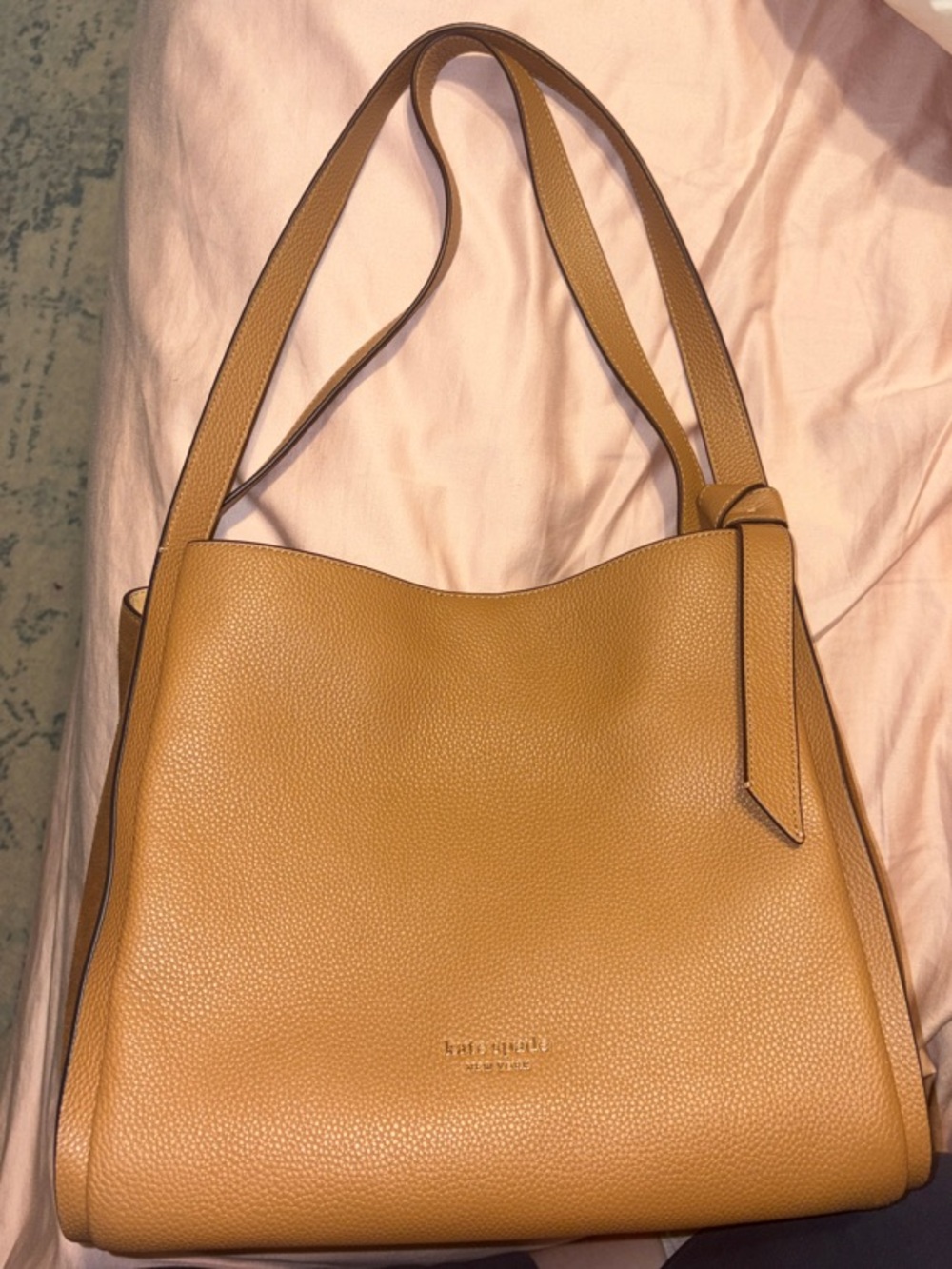 Kate Spade Knott Pebbled Leather and Suede Large Carryall Shoulder Bag, Tan